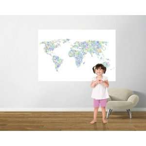  Peace & Love World Map Pre Pasted Mural Teal Green: Home 