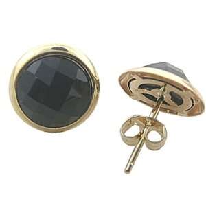  Onyx Round Faceted Button Earrings, 14k Gold: Jewelry