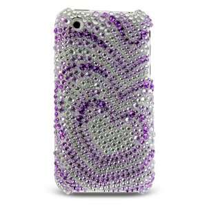   RHINESTONE BLING DESIGN PURPLE SILVER HEART BACK SNAP ON CASE COVER