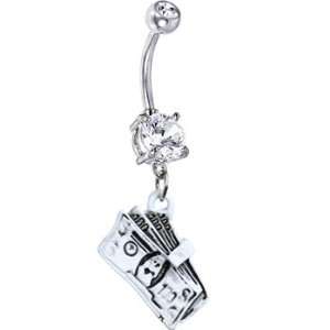  Clear Cubic Zirconia Cash Money Belly Ring: Jewelry