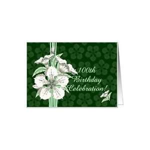  100th Birthday Party Invitation Pretty White Flowers Card 