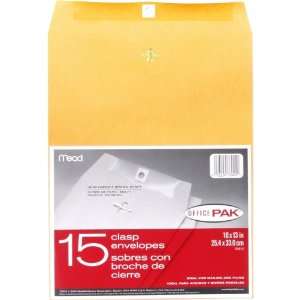  Mead 10X13 Clasp Envelopes, Office Pack 15 Count (76022 