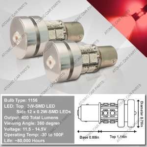   LED Bulbs (3W Top + 12x0.2W Side)   1156 Type / Red (Pair): Automotive