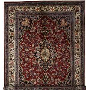  100 x 134 Red Persian Hand Knotted Wool Mashad Rug 