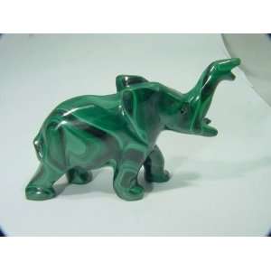  Hand Carved African Malachite Elephant Lapidary Statue 