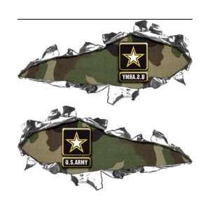  Ripped / Torn Metal Look Decals US Army Green Camo   6 h 