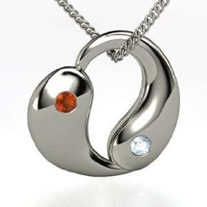  Yin Yang Heart, Sterling Silver Necklace with Fire Opal 
