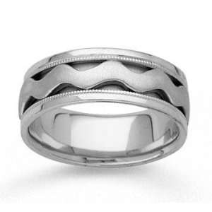    14k White Gold Smooth Wave Hand Carved Wedding Band Jewelry