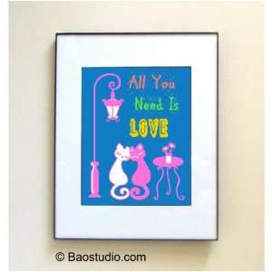 All You Need Is Love (Blue) Quote by John Lennon   Framed Pop Art By 