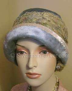   Silk Velvet Pastel Silk Lace Flapper 1920s Gatsby Cloche Hat  