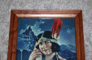 Vintage Framed 1925 Brown & Bigelow Indian Maiden Beautiful Picture 