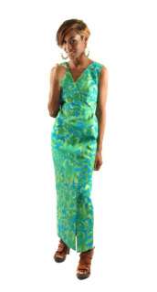 Vtg 70s Hawaiian Floral Print Empire Waist Maxi Dress  