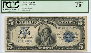 1899 $5 Silver Certificate PCGS VF30 FR. 281  