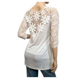 Plus Size Sexy Lace Accented White Tunic Top  