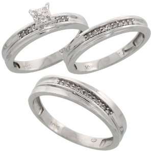 14k White Gold 3 Piece Trio His (5mm) & Hers (3.5mm) Diamond Wedding 