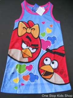 ANGRY BIRDS Girls 4 5 6 6X 7 8 10 12 Pajamas NIGHTGOWN Pjs Sleep Shirt 