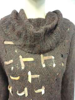 MAG by Magaschoni Brown Alpaca Blend Knit Ribbon Detail Sweater L 