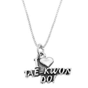  Sterling Silver One Sided I Love Tae Kwon Do Necklace 