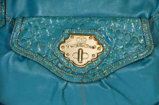 Kathy Van Zeeland Handbag Turquoise Gold Faux Leather  
