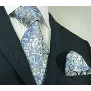  Landisun 54K Blues Floral Pattern Mens Silk Tie Set: Tie 