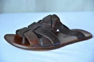 YVES SAINT LAURENT Mens Summer Flats Brown Woven Leather Sandal Shoe 