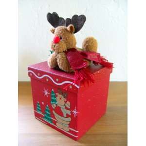  Christmas Plush Reindeer Ornament & Christmas Wood Box 