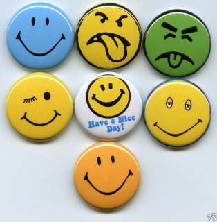SMILE Smiley 7 buttons/badges have a nice day mr yuck  