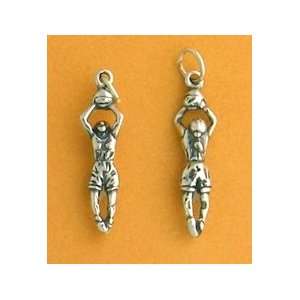   Charm, Female Basketball Player, 1 1/16 inch, 1.9 grams Jewelry