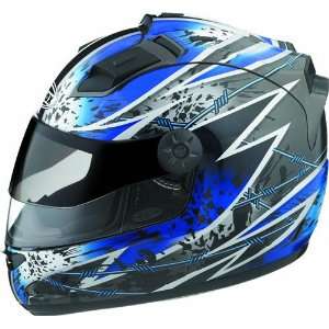  GMAX GM 68S Full Face Motorcycle Helmet Silver/Blue w/LED 
