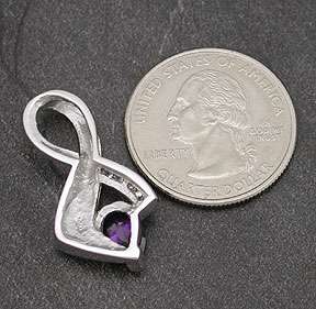 Sterling Silver Blue Opal Inlay Amethyst CZ Pendant Slider .925 Solid 