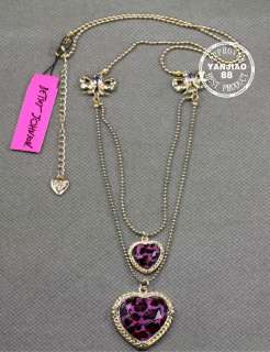 Free Ship BETSEY JOHNSON Jewelry Pink leopard heart necklace bracelet 