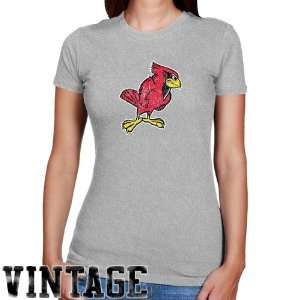NCAA Illinois State Redbirds Ladies Ash Distressed Logo Vintage Slim 