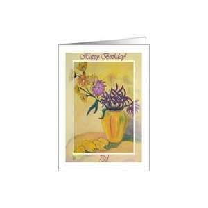  73rd Birthday, Yellow Vase and Flowers Card Toys & Games