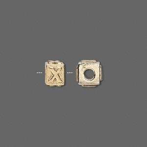  #773 Gold pewter, 8x6mm alphabet cube, letter X   sold per 