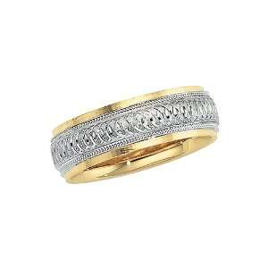  14K Two Tone Gold Circle Pattern Comfort Fit Band (Size 8 