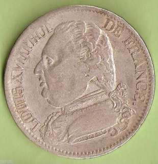 LOUIS XVIII 5 FRANCS RARE FIRST RESTORATION TYPE 1815 I  