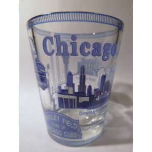  Chicago Illinois Blue Landmarks Shot Glass: Kitchen 