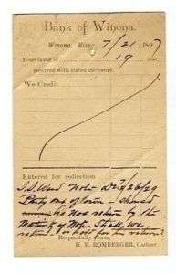 1897 Postal Card Bank of Winona Mississippi  