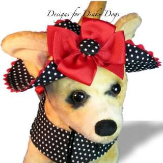 DOG HAT XS SM or MED BLACK WHITE DOTS BIG BOW YORKIE  