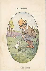 1928 comic FROG hunter cork gun postcard  
