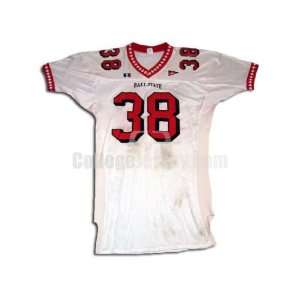  White No. 38 Game Used Ball State Russell Football Jersey 