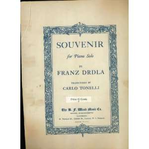 SHEET MUSIC. SOUVENIR FOR PIANO SOLO. FRANZ DRDLA. Transcribed by 
