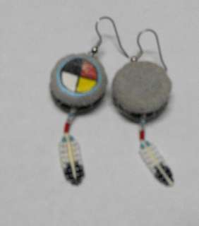 Native American Hand Beaded Drum Earrings  