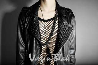 vb HOMME Studded Collar Leather Biker Jacket Slim Fit COLOR: BLACK 