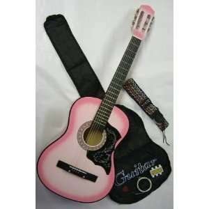  38 PINK Acoustic Guitar w/ Scroll Pickguard, Carrying 