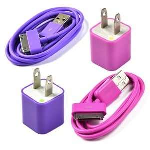  Case Star ® 2 PCS (Hot Pink,Purple) USB Wall Charger + 2 
