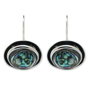  Sterling Silver Abalone Inlay Oval Drop Earrings: Jewelry