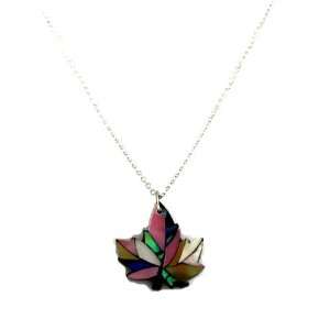 : Wild Pearle Genuine Abalone Shell Maple Leaf (Blush) Charm Necklace 