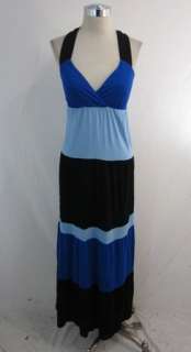 New INC International Concepts Black Aqua Cobalt Colorblock Maxi Dress 