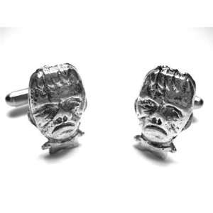  Silver Frankenstein Monster Face Head Cufflinks Jewelry